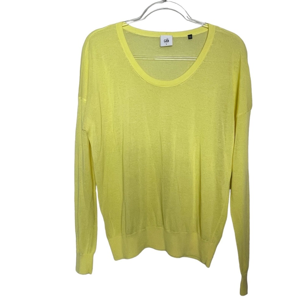 Cabi Scoop Neck Sweater Women L Banana Yellow Lightweight Knit Long Sleeve